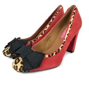 Isaac Mizrahi Red Suede Leopard Print Pumps 6.5